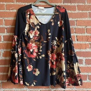 NWT ALTAR'D STATE Black Floral Long Bell Sleeve Top blouse size Medium